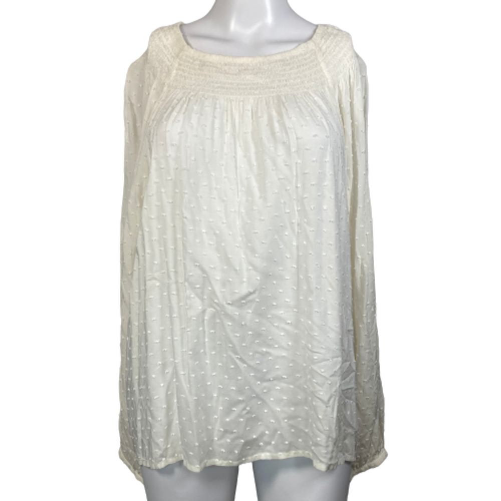 Gap Shirt Womens Sz S Cream Smocked Swiss‎ Dot Lightweight Blouse Top